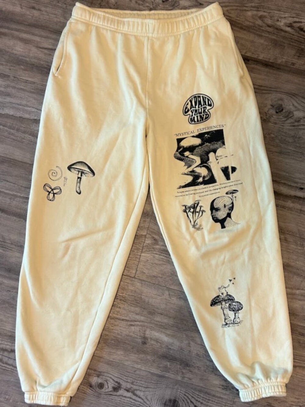 Aritzia Tna Cozy Fleece Mega Sweatpants Expand Your Mind Mushroom Small Yellow